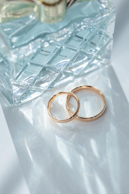 Wedding rings with yellow gold, set of wedding rings.