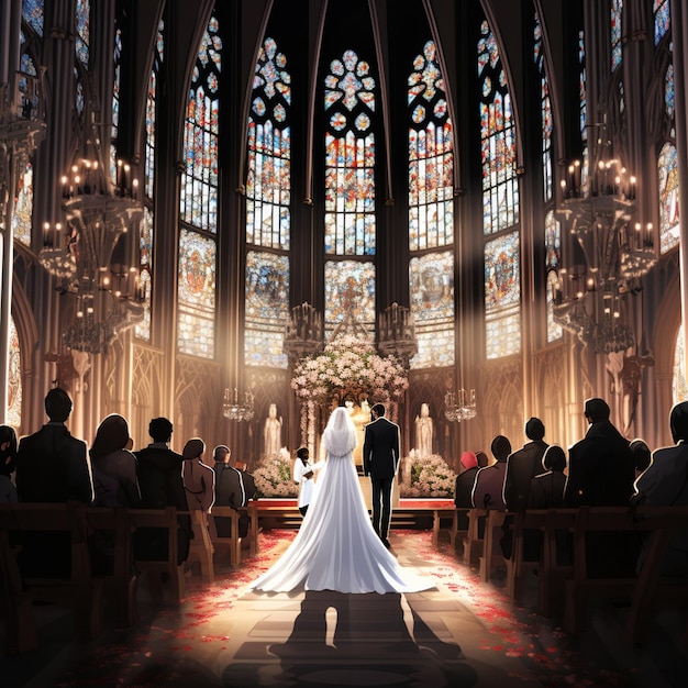 Wedding scene in a mesmerizing Gothic cathedral