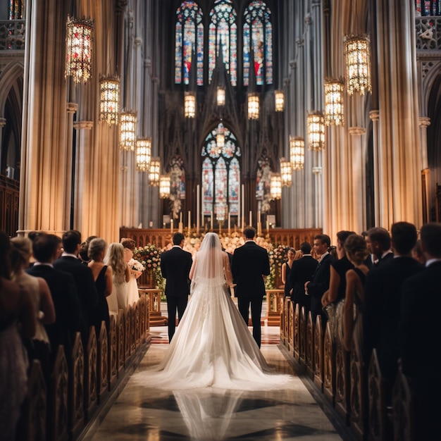 Wedding scene in a mesmerizing Gothic cathedral