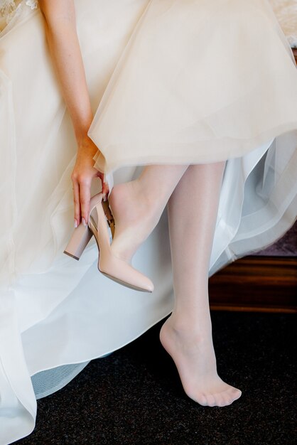 Wedding shoes of the bride, beautiful fashion