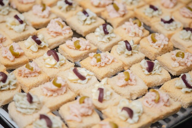 Wedding snacks toast snack with olive mayonnaise