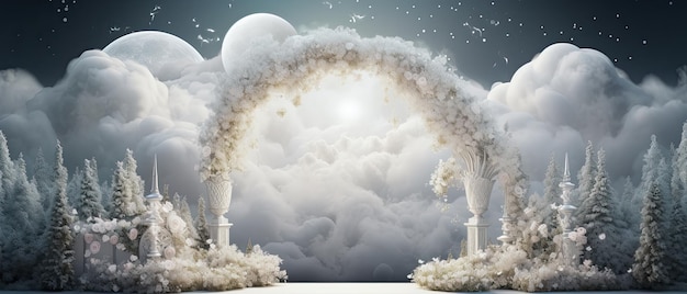 Photo wedding stage with arch and cloud