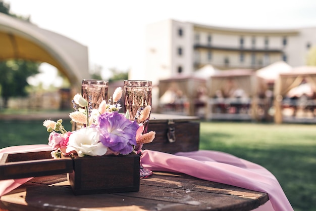 Wedding table decoration for the ceremony.