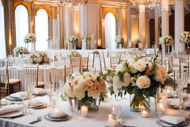 Photo a wedding table set for a wedding with flowers and candles.