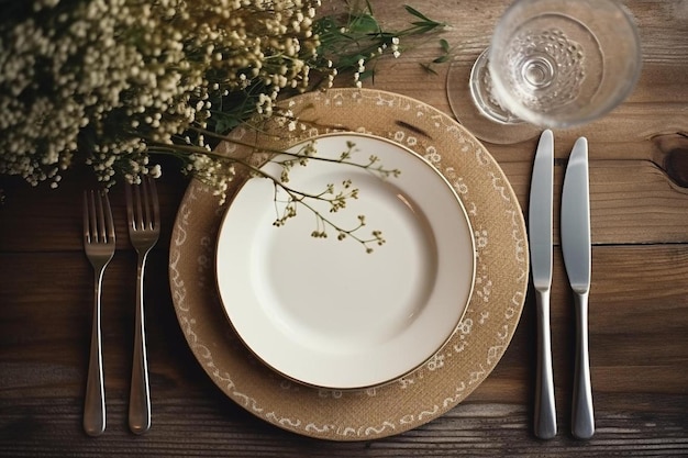 Photo wedding table setting in rustic style