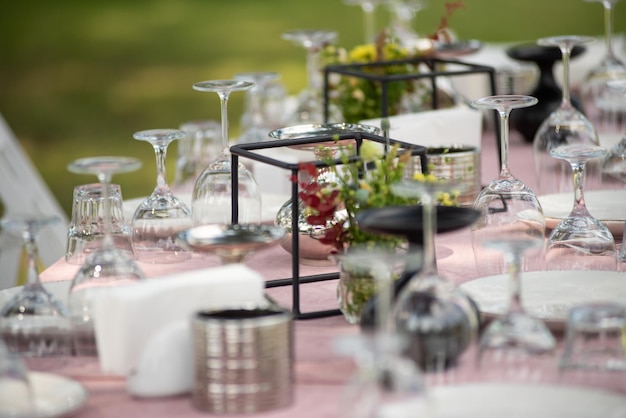 Wedding table with snacks and dishes