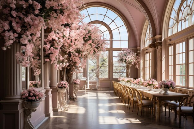 退廃的な花と雄大な会場のインスピレーションのアイデアを使用した結婚式会場の装飾