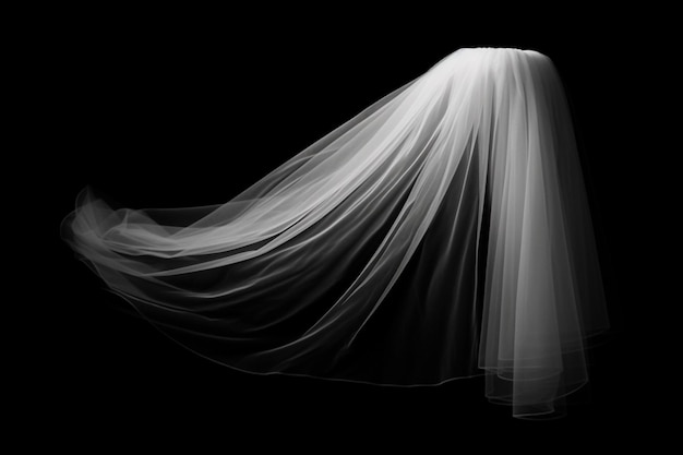 wedding white Bridal veil on black background isolated High quality photo