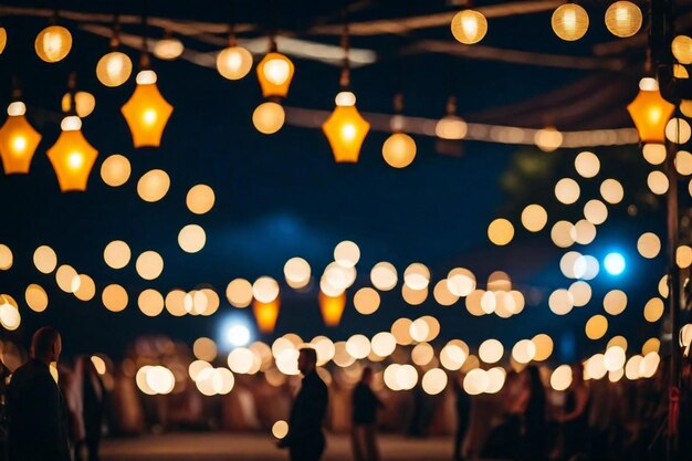 a wedding with lights and people in the background