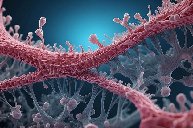 Weefselvezels in close-up weefsel onder een microscoop de structuur van de strucatuur van weefsel wassen reiniging onderzoek kopieerruimte 3d renderer 3d illustratie