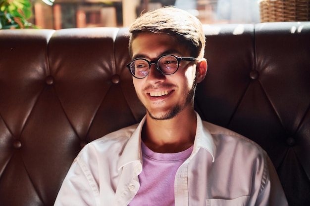 weekend relax man in casual clothes sitting in the pub