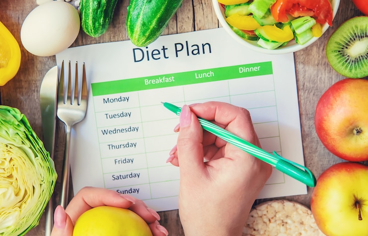 Photo weekly diet plan. the concept of proper nutrition. selective focus.