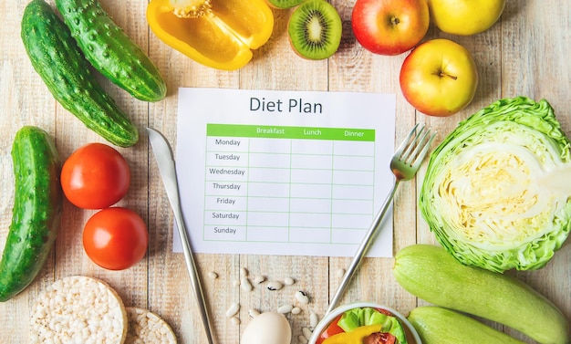 Weekly diet plan The concept of proper nutrition Selective focus