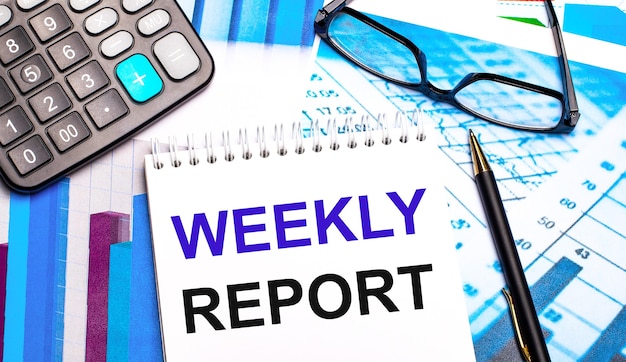 WEEKLY REPORT written on white paper on a light brown background.