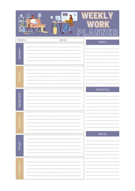 Weekly work planner digital planning insert sheet printable page template