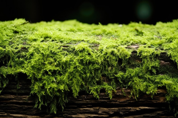 Weelderig groen mos op oud hout met textuur en isolatie