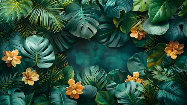 Foto weelderig groen tropisch botanisch gebladerte exotische zomer natuur achtergrond behang