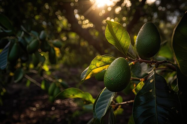 Weelderige avocadoboom beladen met generatieve IA van rijp fruit