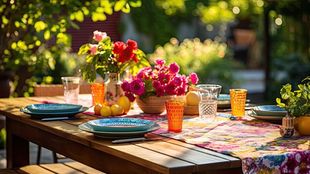 Foto weelderige bruine houten tafel