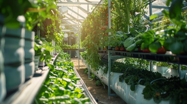 Weelderige groene planten in een kas