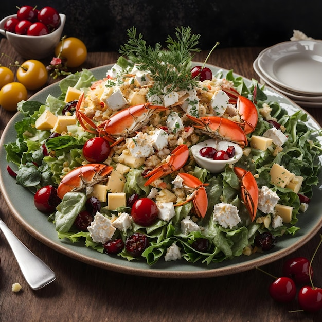 Weelderige zeevruchtensalade Krabkersen Groen en kaas