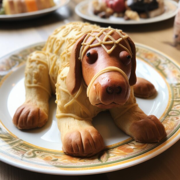 Weense Secession geïnspireerde kaas hond gebak met kameel vorm