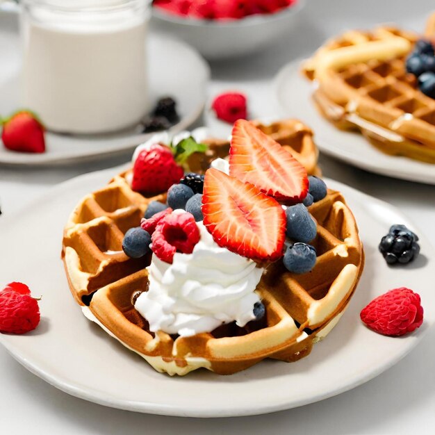 Foto weense wafels met aardbeien