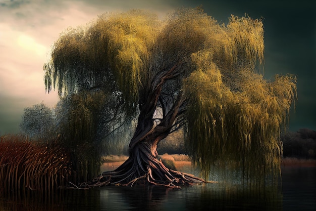 Weeping willow by the lake Generative AI