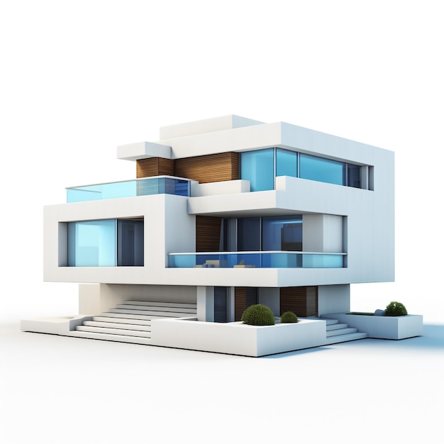 Weergave van 3D-model huis op witte achtergrond