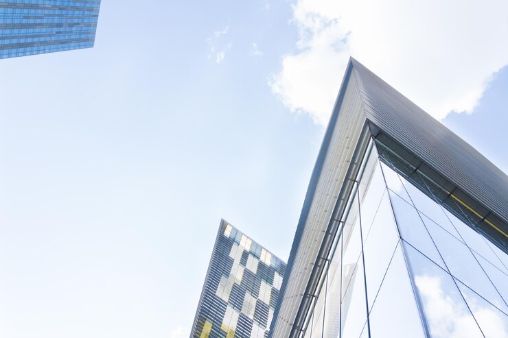 Weergave van de buitenkant van het gebouw van een modern gebouw.