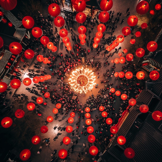 Foto weergave van de chinese nieuwjaarsviering per drone