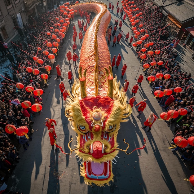 Foto weergave van de chinese nieuwjaarsviering per drone