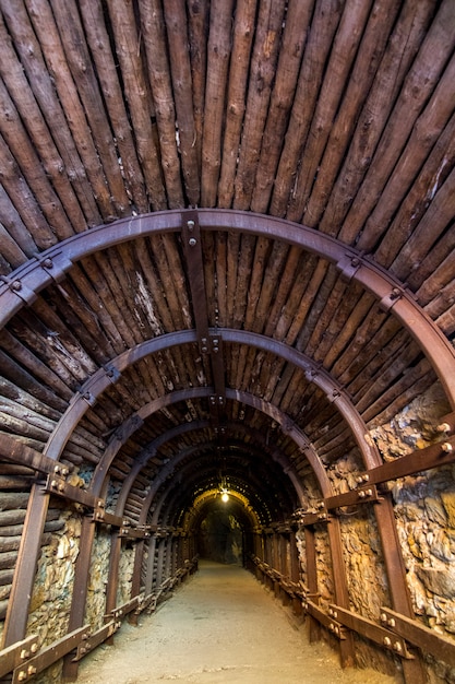 Weergave van een donkere, angstaanjagende mijntunnel.