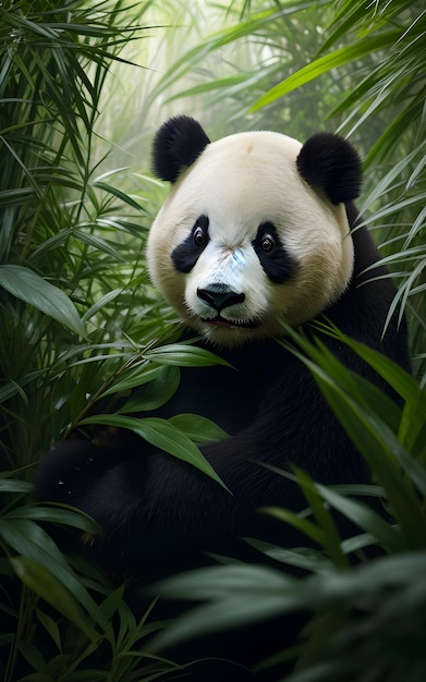 Foto weergave van een pandabeer in de natuur