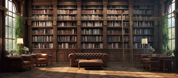 Weergave van een privébibliotheekinterieur in