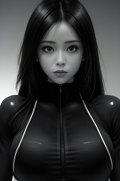 weergave van een vrouwelijk figuur in een zwart latexkostuum