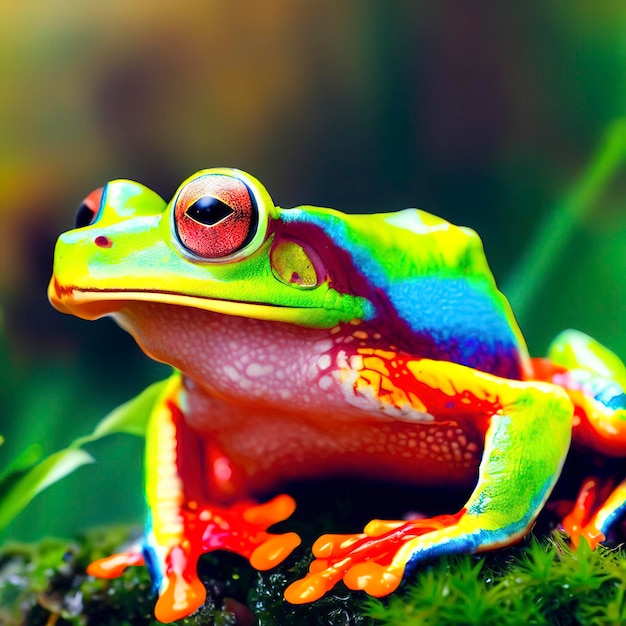 Weergave van felgekleurde kikker in de natuur