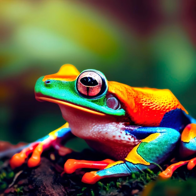 Weergave van felgekleurde kikker in de natuur