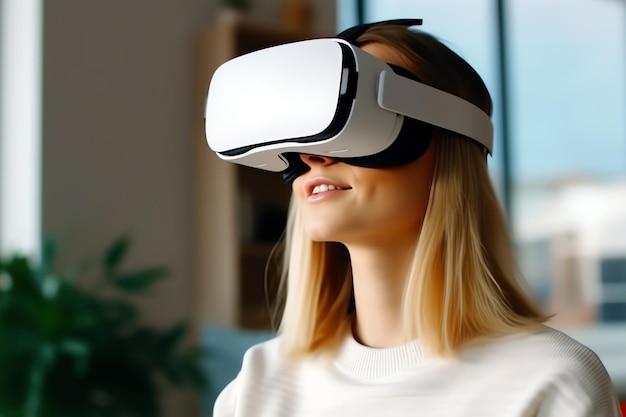 Weergave van vrouw met virtual reality-masker AI gegenereerd