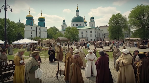 Wees getuige van het spannende en meeslepende spektakel van historische re-enactments tijdens Kyiv Day, terwijl getalenteerde artiesten de rijke geschiedenis van de stad tot leven brengen Gegenereerd door AI