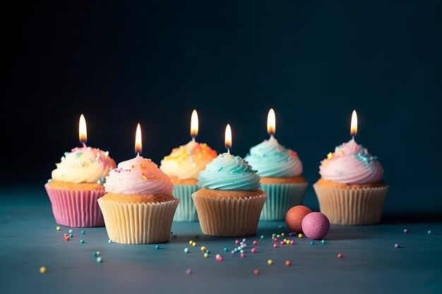 Weet colorful birthday cupcakes and candle Generative Ai