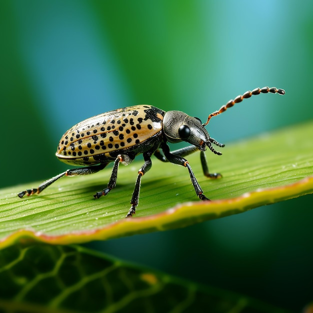 Weevil Journey Crawling on Leaf with Antenna