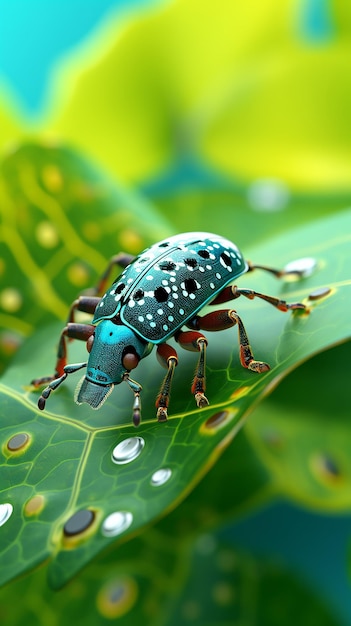 Weevil Journey Crawling on Leaf with Antenna