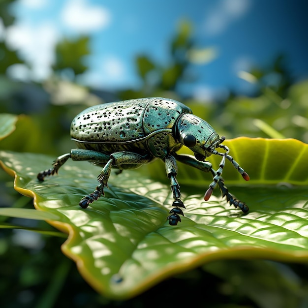 Weevil Journey Crawling on Leaf with Antenna