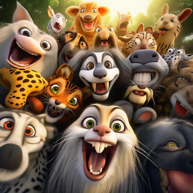 wefie various animal with smile and happy face