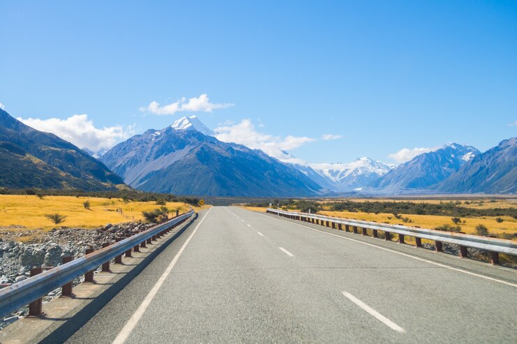 Weg die leidt naar Mount Cook, Nieuw-Zeeland