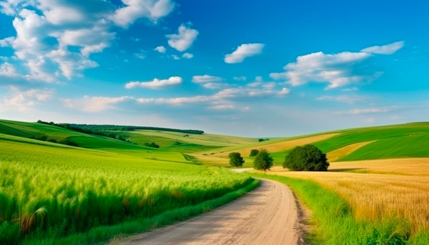 Weg door zomer groen veld