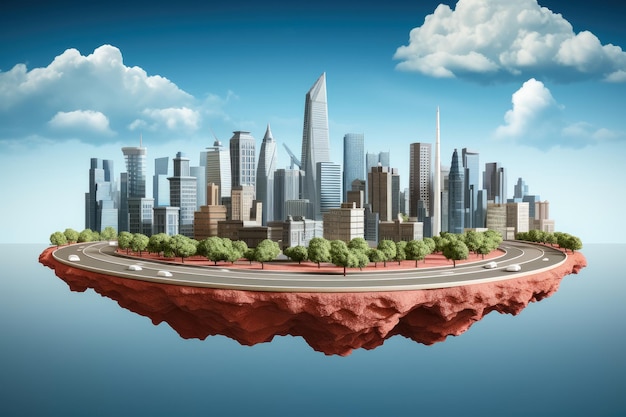 Weg en snelweg met skyline van gebouwen Ontwerp van land en stad geïsoleerde banner transportweg of mockup ontwerp Gemaakt met generatieve AI