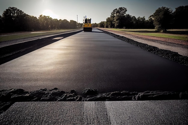 Weg met vers gegoten asfaltlaag klaar voor verkeer