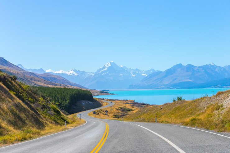Weg naar Mt. Cook National park Zuidereiland Nieuw-Zeeland